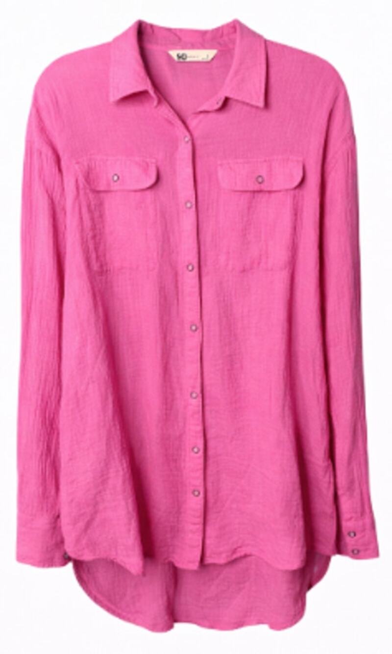 SO Pink Snap Front Shirt Long Sleeve 100% Cotton Crinkle Top Oversized Small